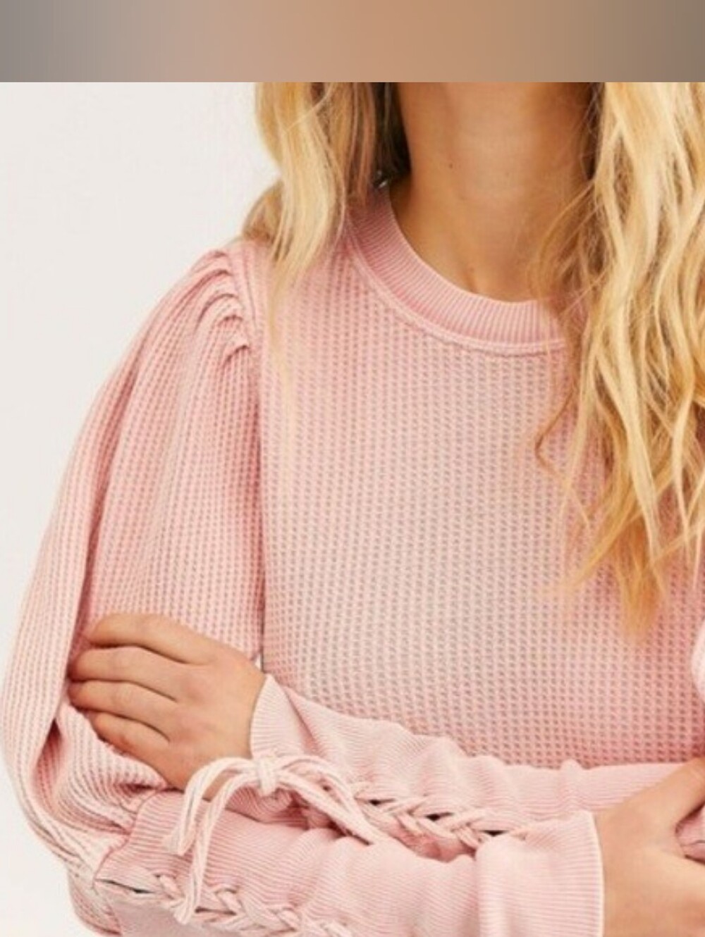Free People FP One Lace Up Sleeve Thermal Top Pink XL - Picture 2 of 8